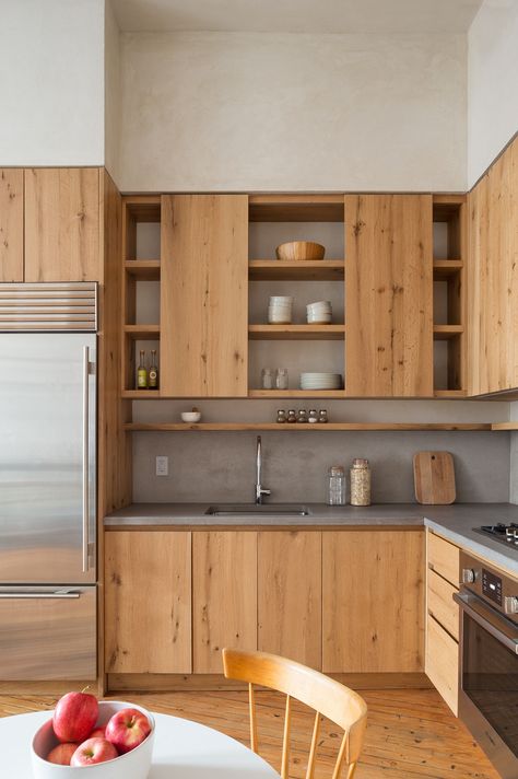 Before & After: A Gramercy Park Apartment Transformed - Remodelista Rustic Kitchen Cabinets, Concrete Kitchen, New Kitchen Cabinets, Wood Kitchen Cabinets, Grey Kitchen, Trendy Kitchen, Wooden Cabinets, Wood Kitchen, Kitchen Style