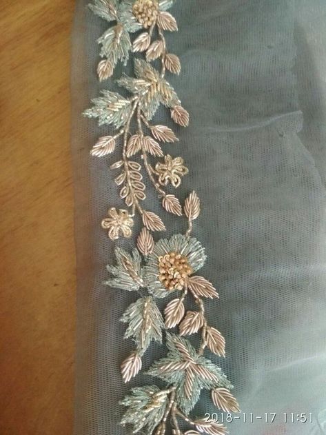 Handwork Jardosi Blouse Design, Hand Work For Saree, Dabka Work Dupatta, Hand Work Design For Blouse, Dabka Hand Embroidery, Hand Embroidery Dabka Work, Dupatta Aari Work, Saree Hand Work Design, Jardosi Work Design In Dress