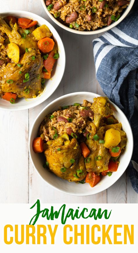 Jamaican Curry Chicken - A classic Caribbean yellow curry recipe made with chicken, potatoes, carrots, and lots of vibrant seasonings. This spicy, saucy dish is perfect to serve with rice and your favorite sides! #jamaicanrecipes #yellowchickencurry #caribbeanrecipes #spicychickencurry Chicken Potatoes Carrots, Yellow Curry Chicken, Yellow Curry Recipe, Curry Chicken Recipe, Jamaican Curry Chicken, Jamaican Curry, Jamaican Dishes, Yellow Curry, A Spicy Perspective