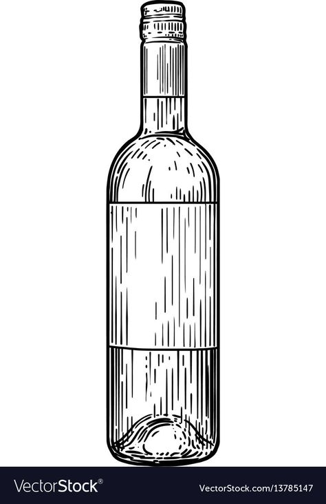 Bottle Drawing Ideas, Bottle Art Drawing, Wine Bottle Drawing, Drawing Bottle, Bottle Etching, Wine Drawing, Drawing Suggestions, Water Bottle Drawing, Vine Bottle