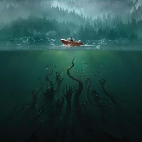 Underwater Horror Art, Sea Monster Art, Scary Ocean, Ocean Drawing, Sea Scape, Horror Series, Anime Girlies, Horror Artwork, Underwater Art