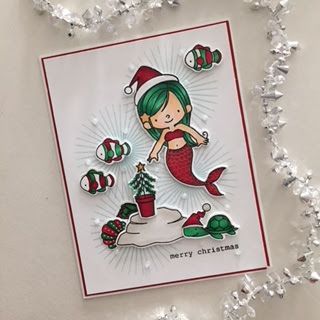 Beachy Christmas Cards, Mft Stamps Cards, Christmas Papercrafts, Beachy Cards, Mermaid Cards, Mermaid Christmas, Stamp Card, Mft Cards, Homemade Christmas Cards