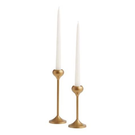 Gold Talia Taper Candleholder | World Market Gold Taper Candle Holders, Gold Taper Candles, Gold Candle Holder, Glass Pillar Candle Holders, Classic Taper, Glamorous Decor, Gold Candle, Gold Candle Holders, Taper Candle Holder