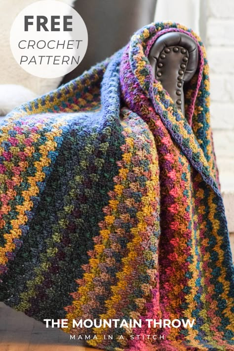 Mama In A Stitch, Crochet Throw Pattern, Crochet Blanket Pattern Easy, Colorful Blanket, Crochet Afgans, Easy Crochet Blanket, Crochet Blanket Designs, Crochet Throw Blanket, Crochet Patterns Free Blanket