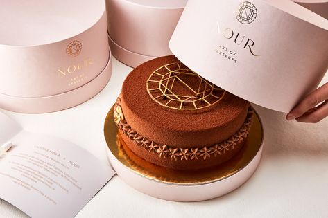 Nour on Behance Dessert Packaging Design, Cake Boxes Packaging, Bakery Packaging Design, Bake Sale Packaging, Luxury Box Packaging, Shop Packaging, Feminine Luxury, Cake Branding, Chocolate Packaging Design