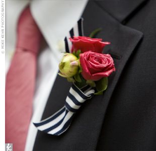 Timothy‘s boutonniere consisted of pink spray roses accented with small round dahlia buds, wrapped in a navy and white nautical ribbon. Rehoboth Beach, Color Theme, Free Wedding, Wedding Website, Boutonniere, Wedding Pictures, I Saw, Wedding Photos, Ribbon