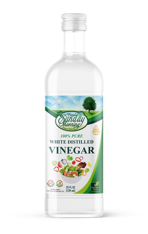 Sunday Morning Foods Distilled White Vinegar 25 FL OZ (739ml) SKU: 1365442101944 Vinegar Packaging Design, Vinegar Label Design, Vinegar Packaging, Datu Puti, Pizza Design, Kitchen Jars, Pack Design, Distilled White Vinegar, Recipe For Mom