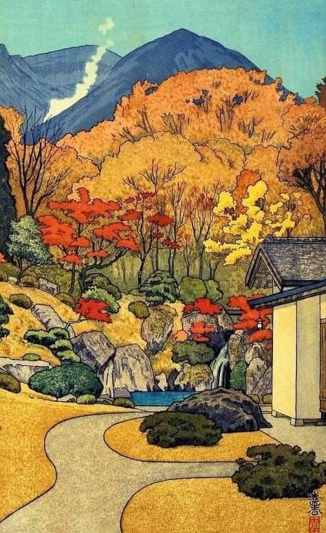 Toshi Yoshida, Hiroshi Yoshida, Asian Artwork, Japan Painting, Hakone, Japanese Woodblock Printing, Art Style Inspiration, Sumi E, Autumn Art