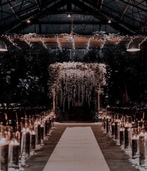 Aesthetic Wedding Venues Simple, Black Wedding Aesthetic Outdoor, Black And White Wedding Venue Ideas, Dark Academia Wedding Venue Aesthetic, Black Wedding Venue Aesthetic, Gloomy Wedding Aesthetic, Twighlight Wedding Aesthetic, Black Wedding Aesthetic Decor, Wedding Dark Aesthetic