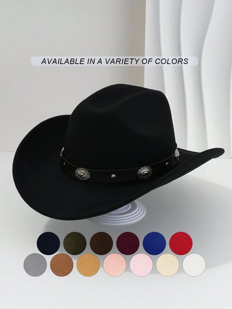 1pc Unisex Solid Color Unique Metal 3D Flower Shape Black Leather Belt & Hat Band Decoration Gift Hat For Both Men And Women, Suitable For Western Theme Activities, Parties, Engagement Parties, Role-Playing, Graduations, Costume Parties, Holidays, Weddings, Birthdays, Music Festivals, Etc. Cowboy HatI discovered amazing products on SHEIN.com, come check them out! Theme Activity, Music Birthday, Cowgirl Hat, Western Theme, Themed Events, Cowboy Cowgirl, Cowgirl Hats, Black Leather Belt, Cowboy And Cowgirl