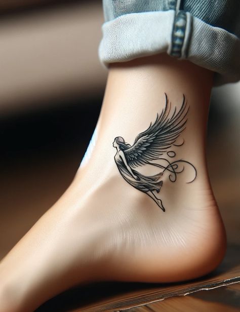 Guardian Angel Tattoo Designs Woman, Unique Ankle Tattoos For Women, Men Ankle Tattoo, Bird Wing Tattoo, 2 Birds Tattoo, Butterfly Ankle Tattoos, Angel Tattoo For Women, Ankle Tattoo Men, Angle Tattoo