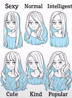 Hair Ideas Cartoon, Fancy Hairstyles Drawing, Long Hair Styles Drawing Reference, Types Of Hair Drawing, Girl Hair Drawing Tutorial, Tomboy Hair Drawing, Hair Ideas To Draw, Drawing Cute Hair, Anime Base Hair