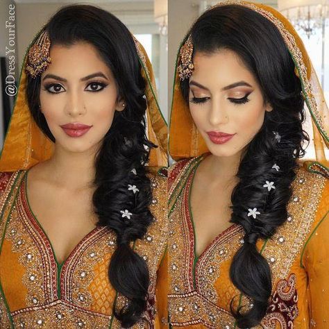 Wedding Day Hair For the Dupatta Wearing Bride Pakistani Hair, Pakistani Wedding Hairstyles, Dupatta Setting, Bridal Braid, Hairstyles For Indian Wedding, Wedding Hairstyles And Makeup, Indian Wedding Makeup, Bridal Dupatta, Indian Wedding Hairstyles