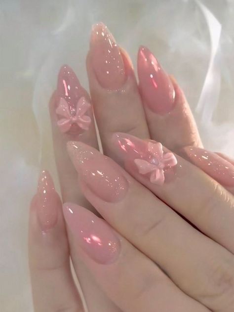 Cute And Simple Nail Ideas, Pink Quince Nails Almond, Girly Nails Acrylic Classy, Lavender Acrylic Nails Almond, Nail Inspo Charms, Nail Ideas Coquette, Nail Inspo With Charms, Pink Nail Aesthetic, Nails Design Nude