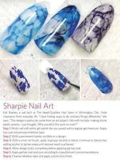 Watercolour Nails Tutorials, Watercolor Nail Tutorial, Diy Alcohol Ink Nails, Sharpie Nails Art, Posca Pen Nail Art, Acrylic Marker Nail Art, Sharpie Nail Art Diy, Paint Pen Nail Art, Water Inspired Nails