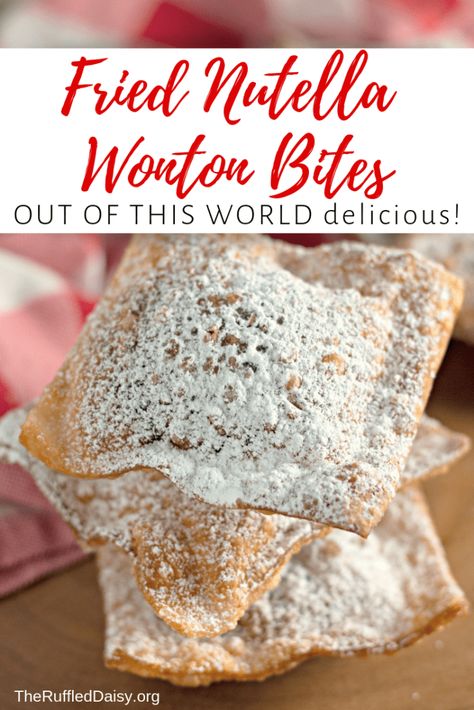 Easy Fried Nutella Wontons with Raspberry Jam - The Ruffled Daisy Nutella Wontons, Nutella Raspberry, Easy Treats To Make, Fried Wontons, Wonton Wrappers, Wontons, Cooling Racks, Hazelnut Spread, Pastry Brushes