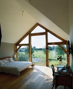 Gable Ceiling Bedroom, Recessed Balcony, Vaulted Ceiling Bedroom, Bungalow Extensions, Cottage Extension, Oak Frame House, Oak Framed Buildings, Timber Frame House, English Home