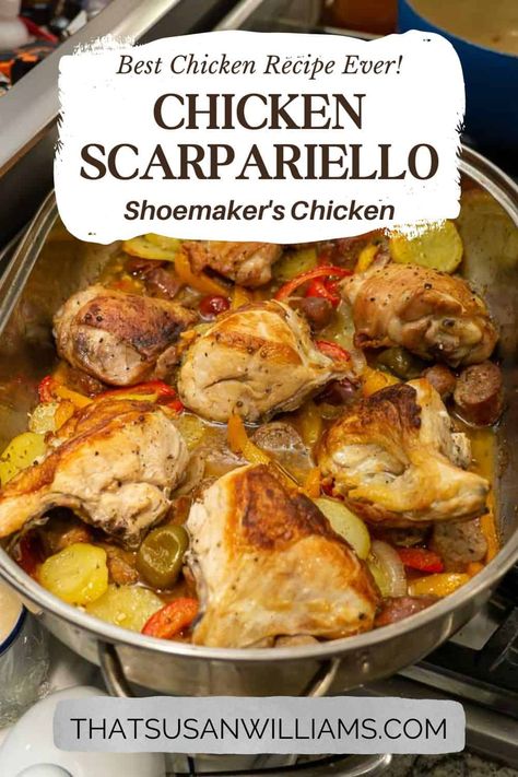 Chicken And Hot Peppers, Chicken Sausage Marinara, Chicken Scarpariello With Potatoes, Chicken Hot Pot Recipe, Italian Chicken Stew Recipes, Chicken Scarpiello With Sausage, Allrecipes.com Chicken, Chicken Scaparielo, Italian Chicken And Peppers