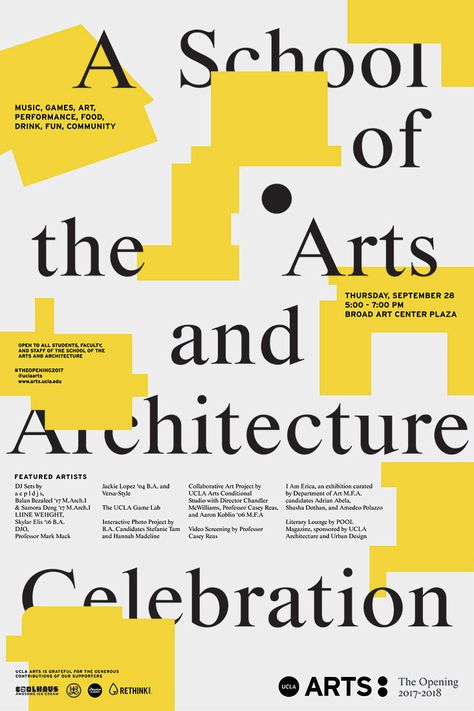 UCLA School of the Arts and Architecture | Use All Five | Branding, Web Design & Development, Graphic Design Art School Poster Graphic Design, Architectural Graphic Design, School Branding Design, Art School Design, Architecture Branding Design, Architecture Poster Design, School Graphic Design, School Branding, Back To School Poster