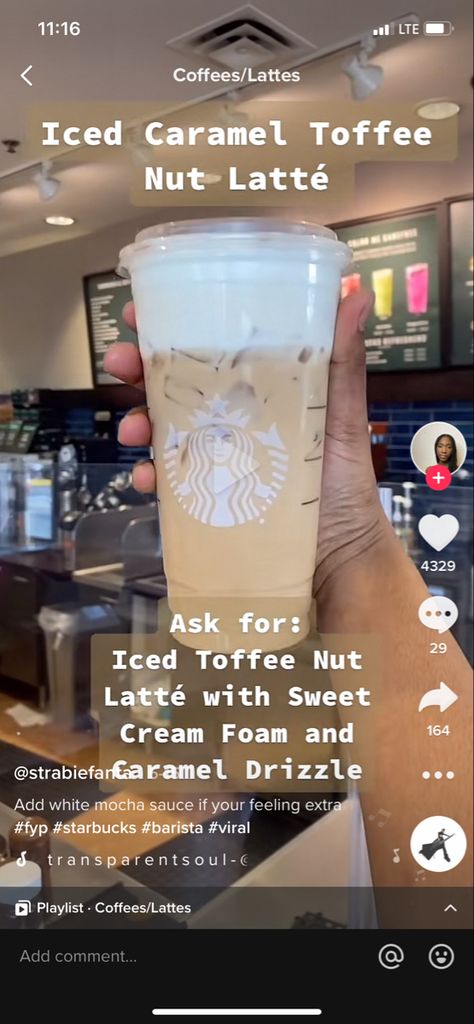 Starbucks Drinks With Toffee Nut, Starbucks Drinks Toffee Nut, Toffee Nut Starbucks Drinks, Toffee Nut Starbucks Iced Coffee, Starbucks Toffee Nut Drinks, Homemade Starbucks Recipes, Best Starbucks Iced Coffee, Toffee Nut Latte, Barista Life