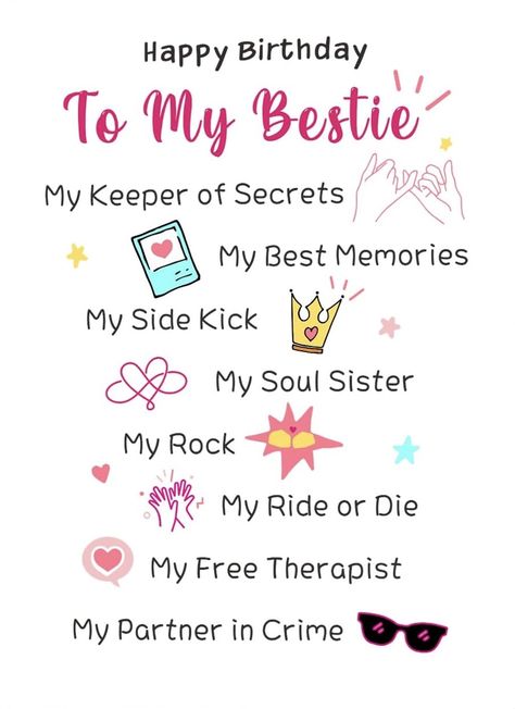 Best Friend Bday Wishes Funny, Bestie Birthday Wishes Short, Happy Birthday Miss You Friend, Quotes For Bff Birthday, Birthday Quotes For Bff, Cute Sentences For Best Friend, Cute Bday Wishes For Bestie, Bff Bday Quotes, Things To Write In A Birthday Card Bff