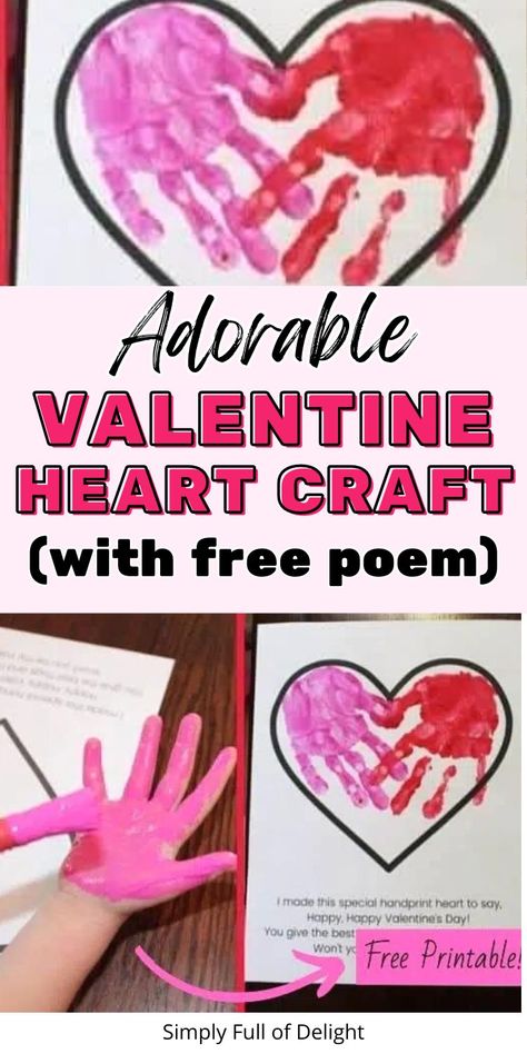 valentine's day handprint poem Heart Hand Prints Kids, Valentine’s Day Prek Games, Valentine Handprint Poem Free Printable, Hearts Activities For Preschool, Valentine Crafts For Kids Handprints, Toddler Handprint Valentines, Valentine’s Day Poems For Parents, Valentine’s Day Card From Toddler, Heart Hand Craft