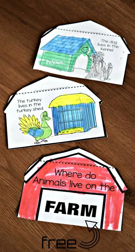 Farm Animals And Their Homes, Free Printable Farm Animals, Farm Unit Kindergarten, Farm Kindergarten, Printable Farm Animals, Farm Animals For Kids, Farm Activities Preschool, Animals And Their Homes, Farm Animals Preschool