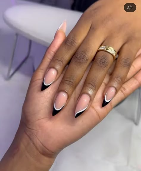 Short Nails Graduation, Simple Elegant Nails Almond, Almond Black French Tip Nails, Acrylic Nails Summer, Acrylic Toe Nails, Hello Nails, Pink Chrome, Girly Acrylic Nails, Work Nails