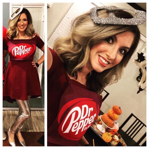 Can of Dr Pepper Costume  for Halloween Dr Pepper Costume Halloween, Dr Pepper Halloween Costume, Dr Pepper Costume, Best Halloween Costumes Ever, Halloween Costumes College Girls, Teacher Costumes, Duo Halloween Costumes, Catherine The Great, Halloween Costumes College