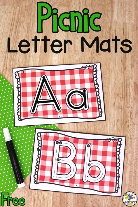 Picnic Alphabet Mats Summer Literacy Activities, Letter Formation Activities, Summer School Activities, Summer Preschool Activities, Picnic Activities, Activity For Preschoolers, Letter Recognition Activities, Lesson Plans For Toddlers, Picnic Theme