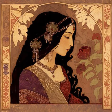 An ancient painting of scheherazade the ... | Premium Photo #Freepik #photo #indian-clothes #indian-dress #sari #india-people Ancient Women Painting, South Asian Culture Art, Indian Historical Aesthetic, Ancient Women Art, Ancient Paintings Aesthetic, Indian Inspired Art, Indian Fantasy Aesthetic, Ancient Indian Women Paintings, Ancient India Aesthetic