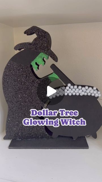 Laura Jeanne on Instagram: "Dollar tree Witch Craft! Most everything was purchased from Dollar Tree.  The half pearls are from Amazon 👻 #halloweendecor #Halloween #foryoupage #foryou #halloweendecor #witchyvibes" Wire Witches Hat From Dollar Tree Diy, Dollar Tree Wood Witch And Cauldron, Dollar Tree Wire Witch Hat, Cauldron Door Hanger, Haunted House Silhouette Dollar Tree, Dollar Tree Halloween Decor, Witch Face, Dollar Tree Halloween, Witches Cauldron