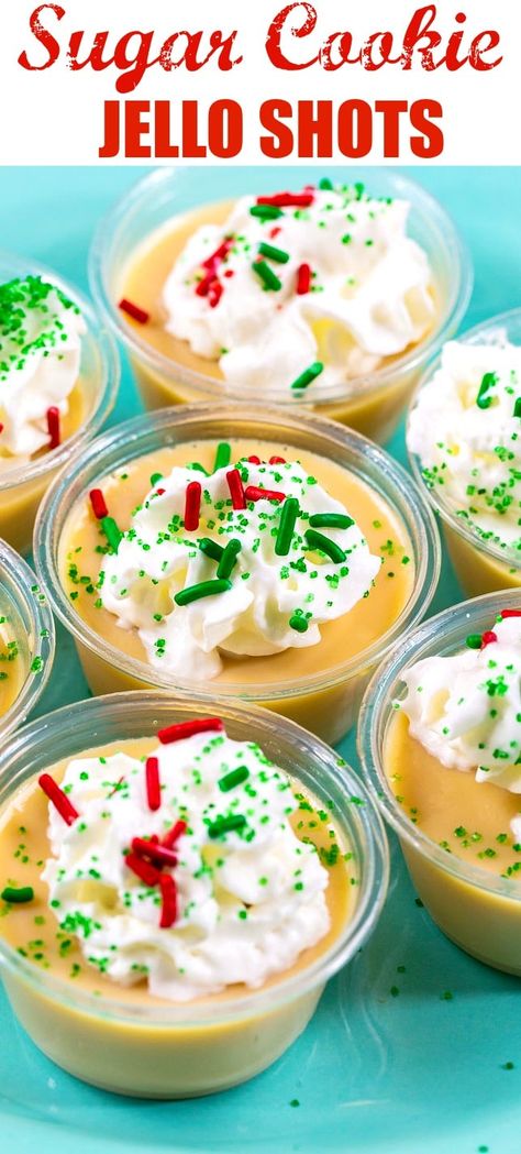 Sugar Cookie Jello Shots Sugar Cookie Jello Shots, Pudding Shot Recipes, Jello Pudding Shots, Christmas Jello Shots, Christmas Drinks Alcohol Recipes, Christmas Drinks Alcohol, Christmas Sugar Cookie, Pudding Shots, Jello Shot Recipes