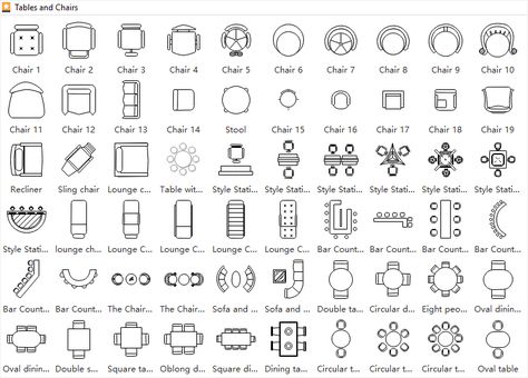 Symbols for Floor Plan - Tables and Chairs Case A Un Piano, Cafe Floor Plan, Floor Plan Sketch, Floor Plan Symbols, Architecture Symbols, Free Symbols, Architecture Drawing Plan, Interior Architecture Drawing, Interior Design Plan