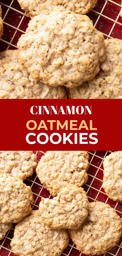 Cinnamon Oatmeal Cookies from Beaming Baker. The best cinnamon oatmeal cookies have crisp edges, unbelievably chewy centers and cinnamon sweet flavor to make this season bright! Beaming Baker, Cinnamon Cookies Recipes, Cinnamon Oatmeal Cookies, Reindeer Chow, Low Carb Oatmeal, Best Oatmeal Cookies, Healthy Oatmeal Cookies, Pinterest Christmas, Oatmeal Cookies Chewy