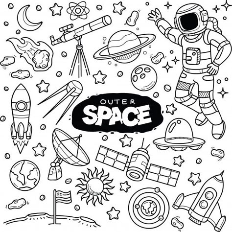 Outer space doodles Vector | Premium Download Space Cartoon Drawing, Outer Space Doodles, Space Drawing Ideas, Doodle Space, Outer Space Drawing, Ide Scrapbook, School Doodles, Background School, Doodles Ideas