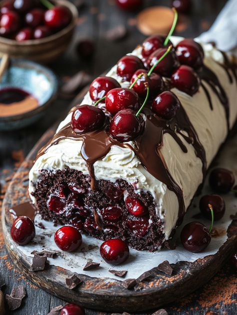 Elegrant Black Forest Roll Cake   𝗜𝗻𝗴𝗿𝗲𝗱𝗶𝗲𝗻𝘁𝘀 🍒 For the Chocolate Sponge Cake: • 4 large eggs, at room temperature �🥚 • ¾ cup granulated sugar 🍬 • 1 tsp vanilla extract 🍦 • ¼ cup unsweetened cocoa powder 🍫 • ¼ cup all-purpose flour 🌾 • ¼ tsp baking powder 🥄 • ¼ tsp salt 🧂 For the Cherry Filling: • 2 cups pitted cherries, fresh or frozen 🍒 • ¼ cup granulated sugar 🍬 • 1 tbsp cornstarch 🌽 • 1 tbsp water 💧 Black Forest Roll Cake, Cake Roll Recipes, Chocolate Sponge Cake, Cherry Filling, Appetizers Easy Finger Food, Chocolate Sponge, Delicious Cake Recipes, Christmas Food Desserts, Coffee Dessert