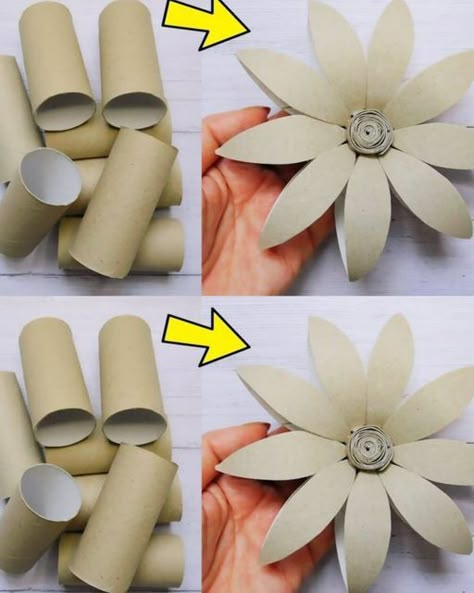 Paper Rolls Crafts, Toilet Paper Flowers, Toilet Roll Crafts, Giant Paper Flowers Diy, Origami Flowers Tutorial, Paper Roll Art, Dekoratívne Vence, Toilet Paper Roll Art, Paper Flowers Diy Easy