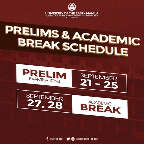 UE MNL CBASC Examination Schedules School PubMat | CLAIRE MARIE Publication Materials Layout, Announcement Pubmat Ideas, School Publication Layout, Pubmat Ideas School, General Assembly Pubmat, Intramurals Pubmat, Minimalist Pubmat, Back To School Pubmat, Pubmats Graphic Design School