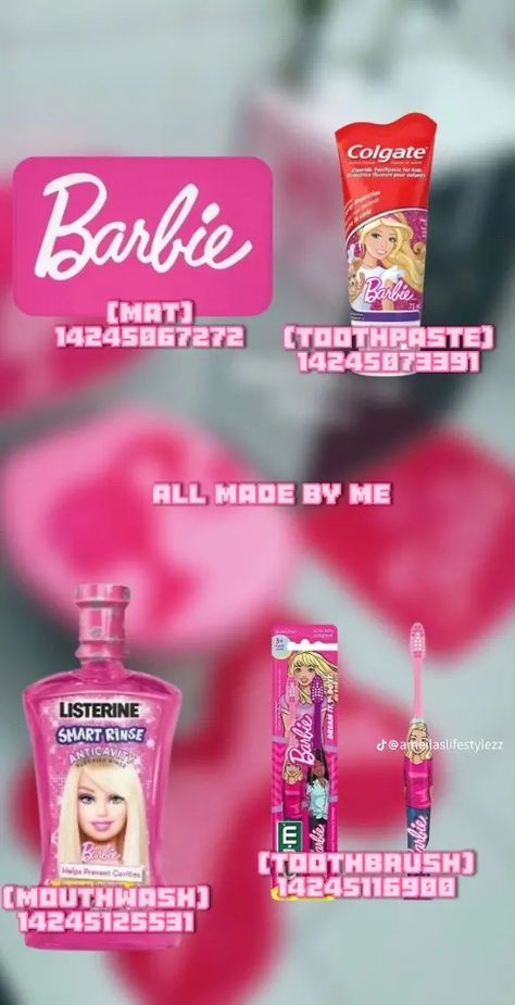 Barbie Decal Codes, Minnie Mouse Decal Codes Bloxburg, Roville Codes, Bathroom Decals Bloxburg, Apartment Bloxburg, Pink Toddler Rooms, Barbie Room Decor, Bloxburg Food Decals, Minnie Mouse Bedding