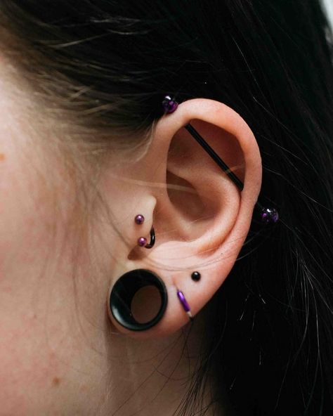 Earring Placement, Black Piercings, Ears With Earrings, Dream Piercings, Pretty Plugs, Stretched Ear, Stretched Lobes, Piercing Inspo, Types Of Piercings