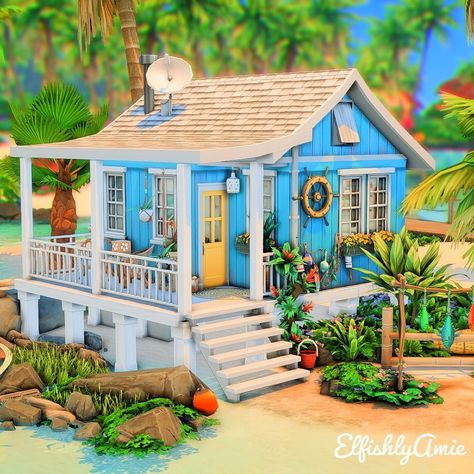 Sims 4 Sulani Save File, Sims 3 Beach House, Sims 4 Beach Shack, Sims Sulani Houses, Sims 4 Shell House, Sims Beach House, Sims4 Houses, Minecraft Small House, Sims Challenge