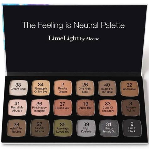 LimeLight by Alcone shadow colors! Limelife Eyeshadow, Alcone Makeup, Limelife By Alcone, Neutral Eyeshadow, All Natural Skin Care, Beauty Guide, Cosmetic Skin Care, Neutral Palette, You Are Amazing