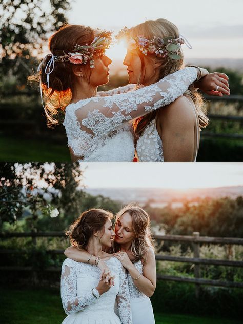 lgbtq farm wedding in somerset , sunset two brides beautiful couple portraits Lesbian Wedding Photo Ideas, Mrs And Mrs Lgbt Wedding Ideas, Lgbtq Wedding Two Brides, Lgbt Wedding Ideas, Somerset Wedding, Wedding Photo Shoot Ideas, Lgbtq Weddings, Wedding Pose Ideas, Farm Wedding Photos