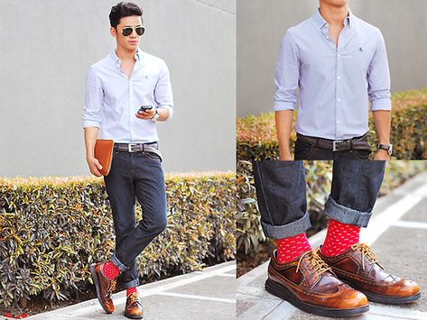 It always starts with a great pair of shoes! Red Socks Outfit, Socks Outfit Men, David Guison, Sock Style, Red Socks, Macys Jewelry, Sock Outfits, Mens Fashion Smart, Balanced Life