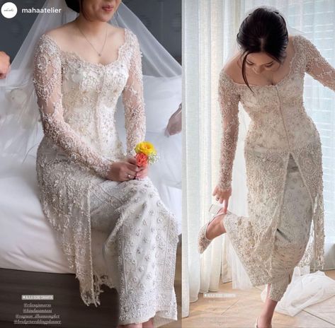 Modern Kebaya Wedding Dress, Engangement Kebaya, Kebaya Wedding Hijab, Kebaya Nikah Modern, Kebaya Wedding Dress, Dress Nikah, Wedding Kebaya, Kebaya Simple, Wedding Dress Hijab