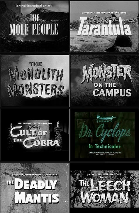 The Horror.... Horror Movie Typography, Horror Typography, Old Horror Movies, Old Horror, Horror Font, Monster Movies, B Movies, Monster Movie, Black And White Movie