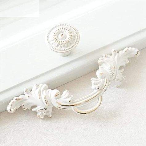 (Set of 1) - 2.5"/64mm Vintage Shabby Chic Cabinet Dresser Pull Drawer Pulls Handles White Gold Rustic Kitchen Cabinet Handle Door Knobs Pull French Country (Knob) - - Amazon.com White Kitchen Cabinet Handles, Shabby Chic Kitchen Cabinets, Commode Shabby Chic, Shabby Chic Cabinet, Rustic Dresser, Dresser Knobs And Pulls, Gold Chic, Dresser Drawer Pulls, Shabby Chic Dresser