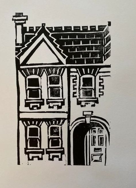 House Linocut, Linocut Prints Ideas, Linoleum Prints, Print Making Designs, Woodcut Printing, Shadow Illustration, Relief Printmaking, Lino Cuts, Disney Silhouette