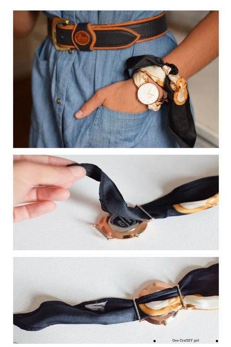 Diy Scarf Ring, Vintage Scarf Ideas, Hermes Scarf Tying, Scarf Trends, Daniel Wellington Watch, Ways To Wear A Scarf, Diy Scarf, Hermes Scarf, Scarf Tying